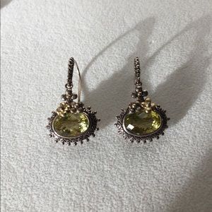 Barbara Bixby Limon Quartz Dangle Oval Flower Earrings Sterling 18K Gold